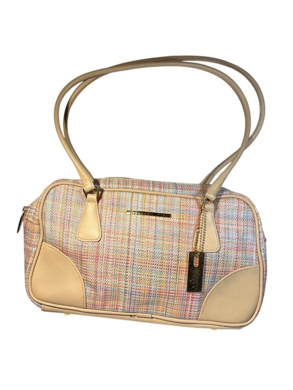 Diverso Italy Woven Purse Shoulder Bag Pastel With Beige Leather Trim